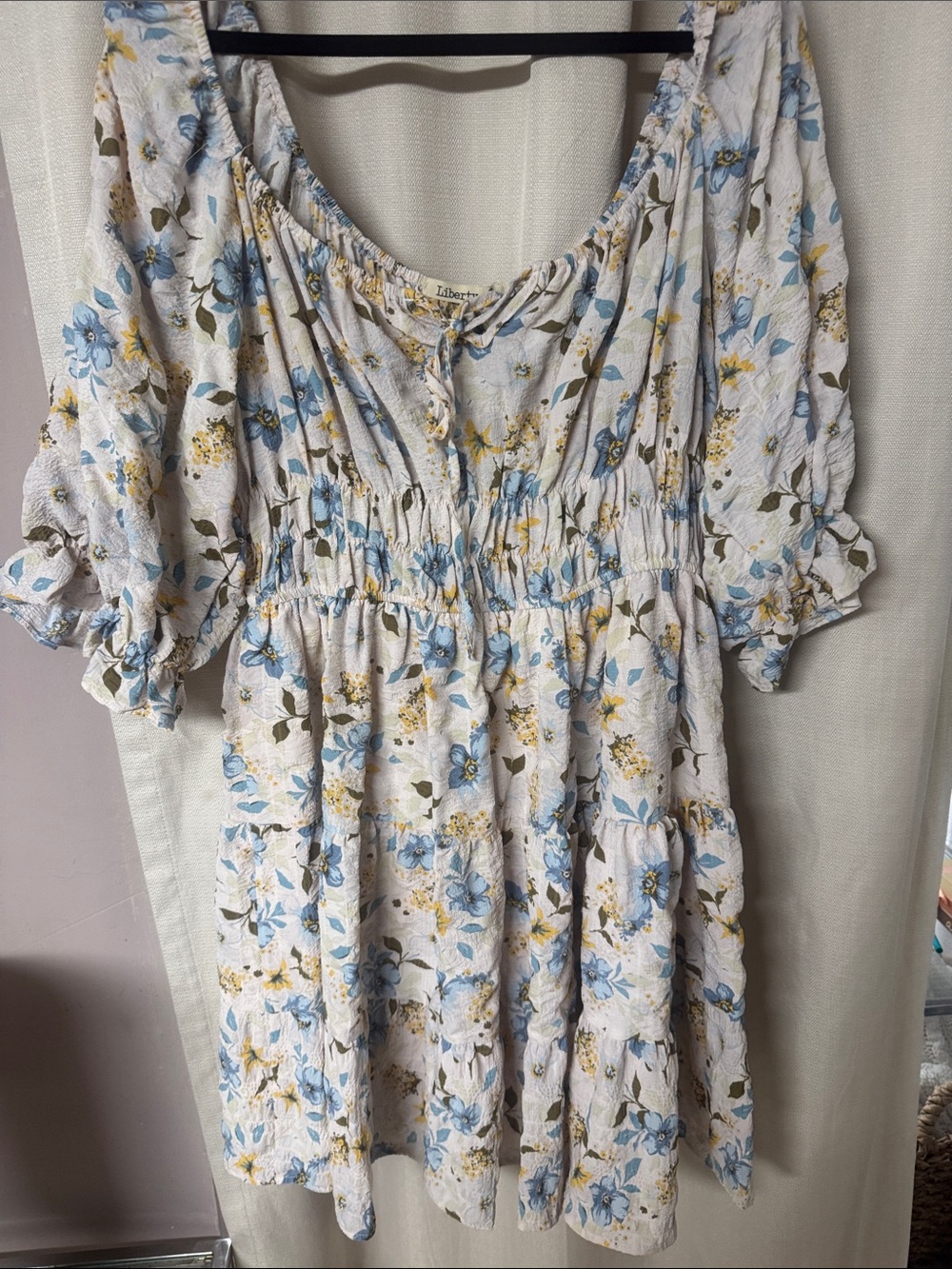 liberty Blue and Cream Floral Smocked Mini Dress